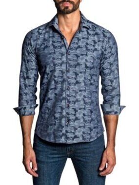 NWT Jared Lang Blue Camouflage Button Down Shirt‎ XL